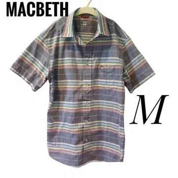 MACBETH 맥베스 반팔 셔츠 남성용 스트라이프 개 자수 M 사이즈