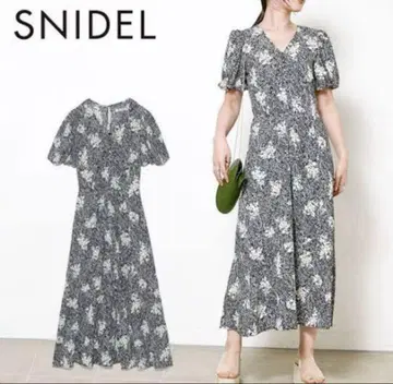 SNIDEL 프론트 버튼 프린트 내로우 원피스