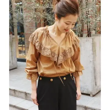 IENA LA BOUCLE 리버 레이스 론 블라우스 이에나 라부클 일본제