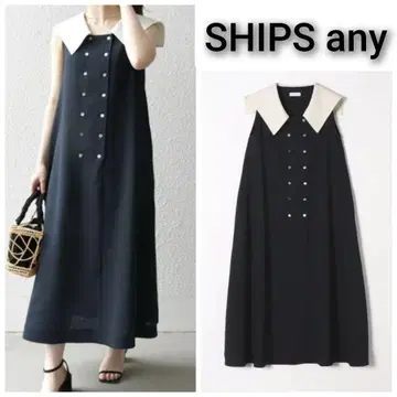 SHIPS any 마린 A 라인 세일러 카라 원피스 바이컬러