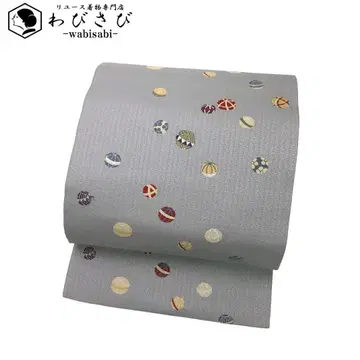 나고야 오비 귀여운 테마리 패턴 테마리 은색 O-5276
