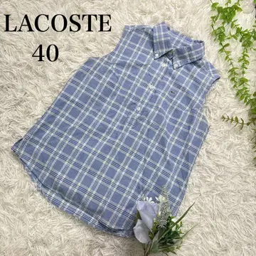 LACOSTE 라코스테 블루 체크 슬리브리스 셔츠 40