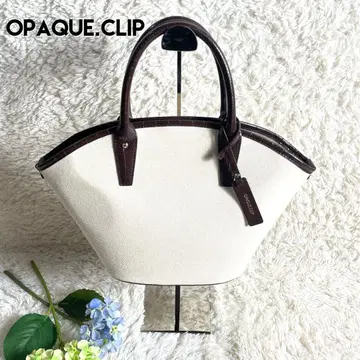 OPAQUE. CLIP 악어 엠보싱 화이트 캔버스 부채형 토트백