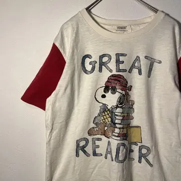 PEANUTS 빈티지풍 GREAT READER 구제 의류 프린트 T셔츠