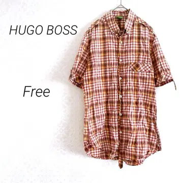 휴고보스 버튼 다운 셔츠 반팔 깅엄 체크 빨간색 Free