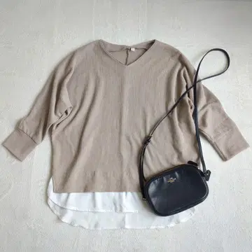 와플 소재 상의 레이어드 스타일 컷소 V넥 심플 상의 M