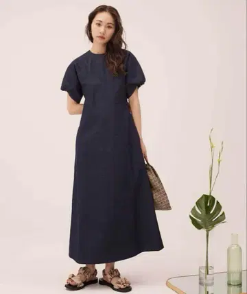 RANDEBOO] 새상품급 데님 반팔 롱 원피스