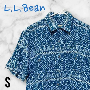 엘엘빈 L.L.Bean 패턴 셔츠 S 파랑 화이트 반팔