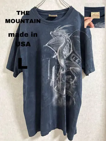 90s THE MOUNTAIN 티셔츠 드래곤 Y2K 애니멀 무늬 블랙 L