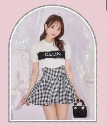 미셸 마카롱 깅엄 체크 슬림 레그 스커트 S