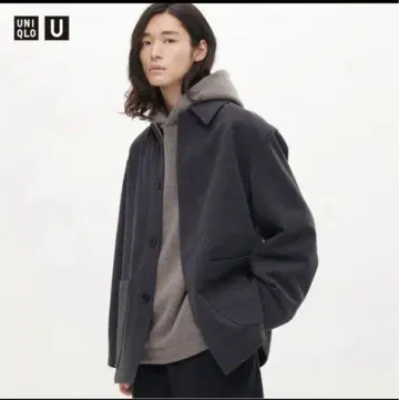유니클로 울 블렌드 셔츠 자켓 다크 그레이 S