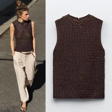 ZARA 다크 브라운 슬리브리스 스웨터