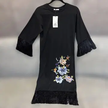 ZARA TRAFALUC 블랙 프린지 플라워 자수 원피스 S