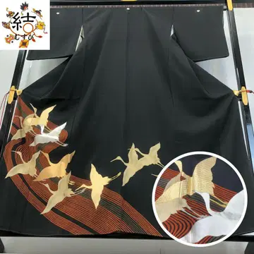 MK-1444 블랙 전통 예복 기모노 날아가는 학 금은 자수 블랙 컬러