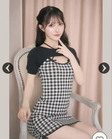 프론트 오픈 리본 미니 원피스 프리 사이즈 블랙/화이트 체크