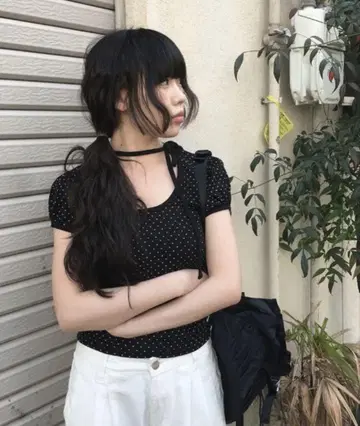 anyonemore 스카프 스트랩 도트 퍼프 반팔 티셔츠