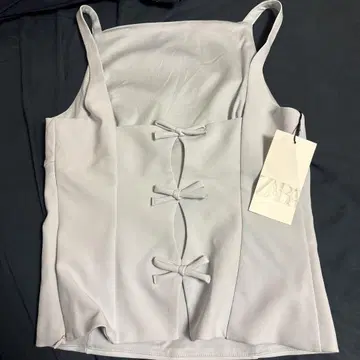 ZARA 라이트 블루 리본 포함 슬리브리스 탑 M 사이즈