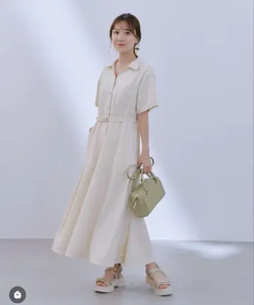 COHINA 린넨 라이크 스키퍼 플레어 원피스-short