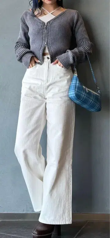 2(g+c) 화이트 와이드 레그 데님 팬츠 XS/S 롱