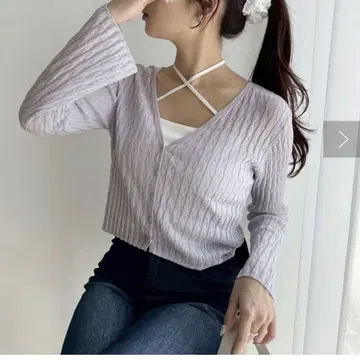 스팽글 리브 니트 가디건 색스 블루