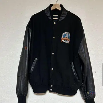 NHL 바시티 자켓 블랙 울 가죽