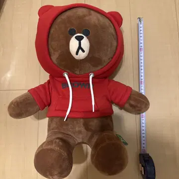 LINE 브라운 봉제 인형 후드티 (빨간색)