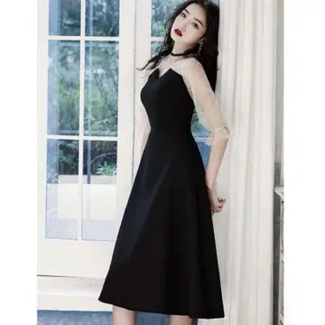 시어 소매 원피스 긴팔 A 라인
