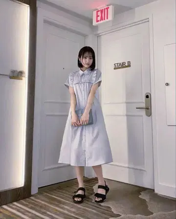 메리 제니 반팔 셔츠 원피스 블루