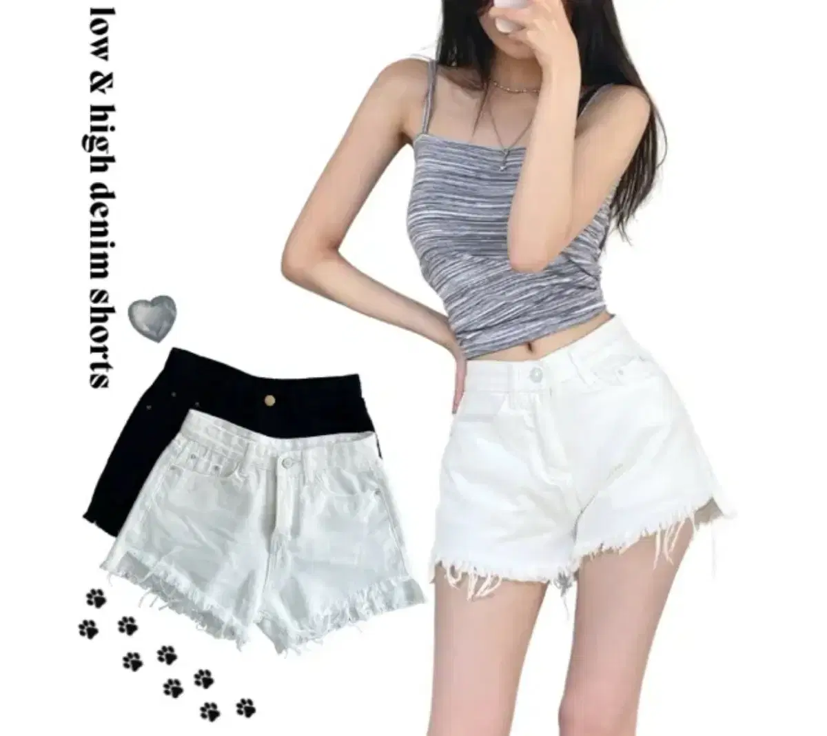 White and Blue Denim Shorts, Ripped
