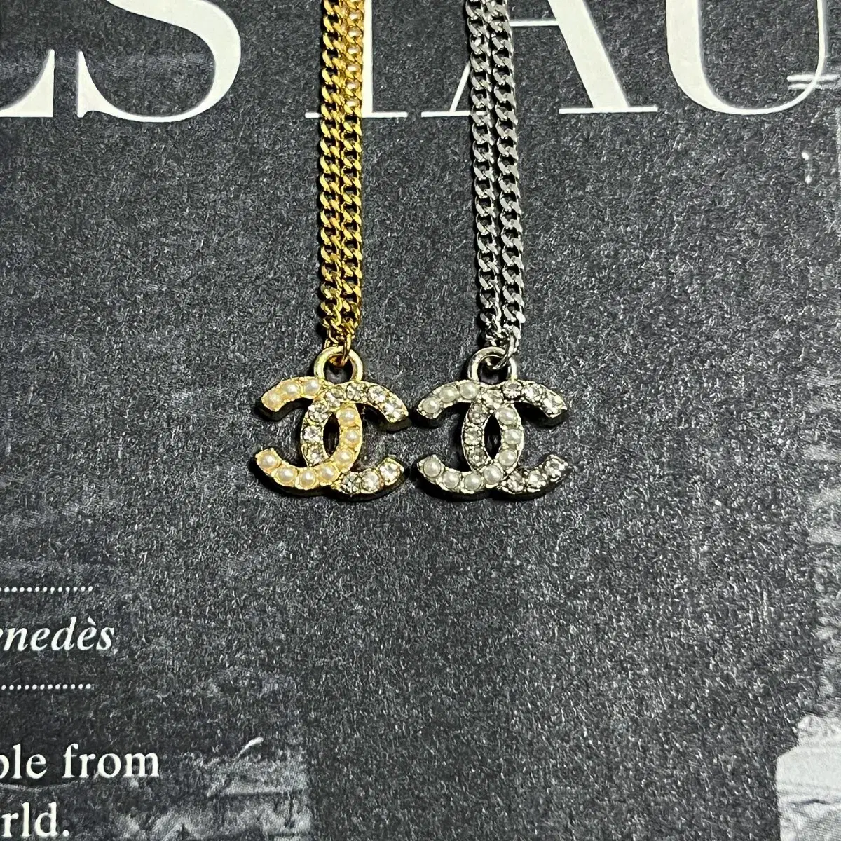 2color Chanel Mini Bling CC Upcycling Necklace (Gold/Silver)