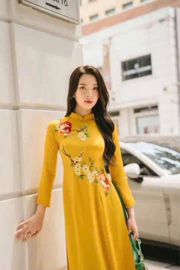 사이즈 XL 전통적인 꽃 자수 아오자이 세트 오더