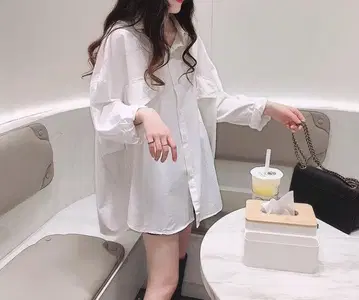 새상품 오버 사이즈 원피스풍 셔츠 화이트