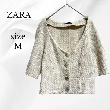 자라 ZARA 트위드풍 V넥 반팔 가디건 볼레로 짧은 기장
