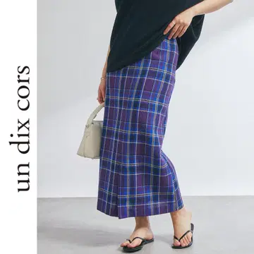 새상품 un dix cors 카라미 체크 내로우 스커트 앤디 콜 파랑