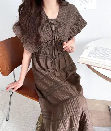마조리카 플리츠 개더 플레어 원피스 (롱)