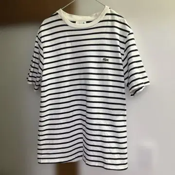 LACOSTE 화이트 블랙 보더 티셔츠 사슴 US L