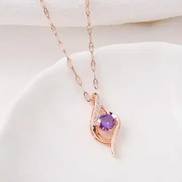 로즈 골드 목걸이 보라색 스톤