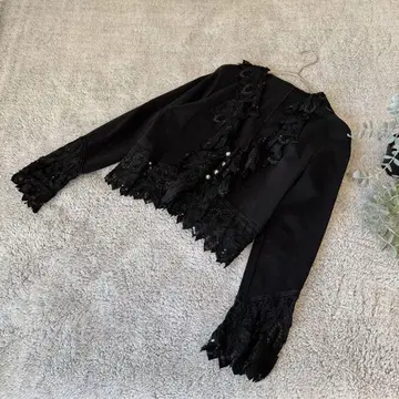 얇은 소재 자켓 볼레로 블랙 레이스 자수 비쥬 세레모니 겉옷 파티