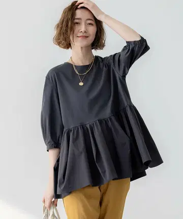 랜덤 프릴 저지 페플럼 컷 티셔츠