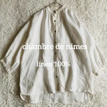 샹브루 드 님 린넨 100% 밴드 카라 셔츠 블라우스 루즈핏