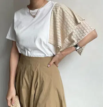 DouDou 아시메 레이스 풀오버 반팔 티셔츠