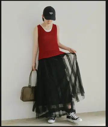 airy line tulle skirt/ 튤 롱 스커트 블랙