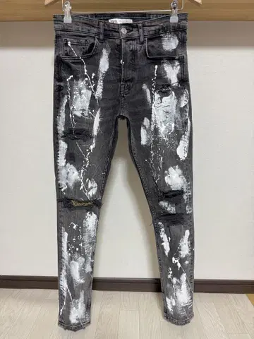 페인트 ZARA MAN 레오파드 무늬 데미지 스키니 데님
