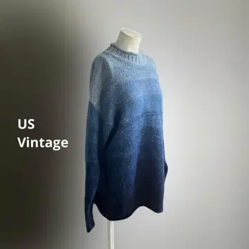 'USA 80s 90s 빈티지 모헤어 니트 스웨터 미국 파랑 L
