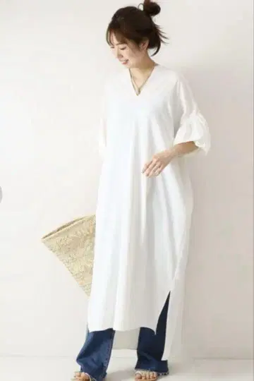 spick&span 드라이 레이온 소매 볼륨 원피스 화이트 F