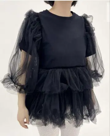 VIVIANO/ Tulle Layered Puff Sleeve T셔츠