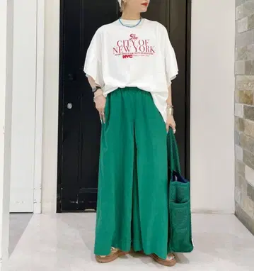 새상품 모듬 턱 스카초 L 가우초 팬츠 와이드 팬츠 그린