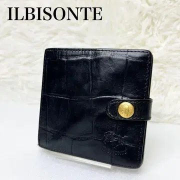 새상품급 ILBISONTE 접이식 지갑 악어 엠보싱 가죽 블랙