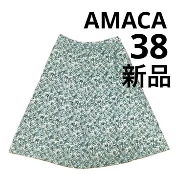 AMACA 아마카 린넨 혼방 플레어 스커트 그린 38 새상품
