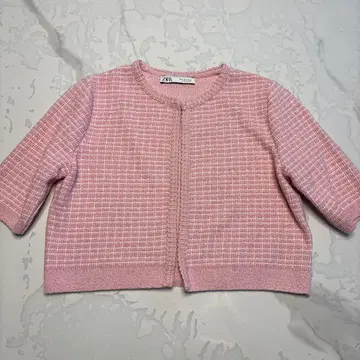 ZARA 자라 트위드풍 핑크 가디건 숏 S